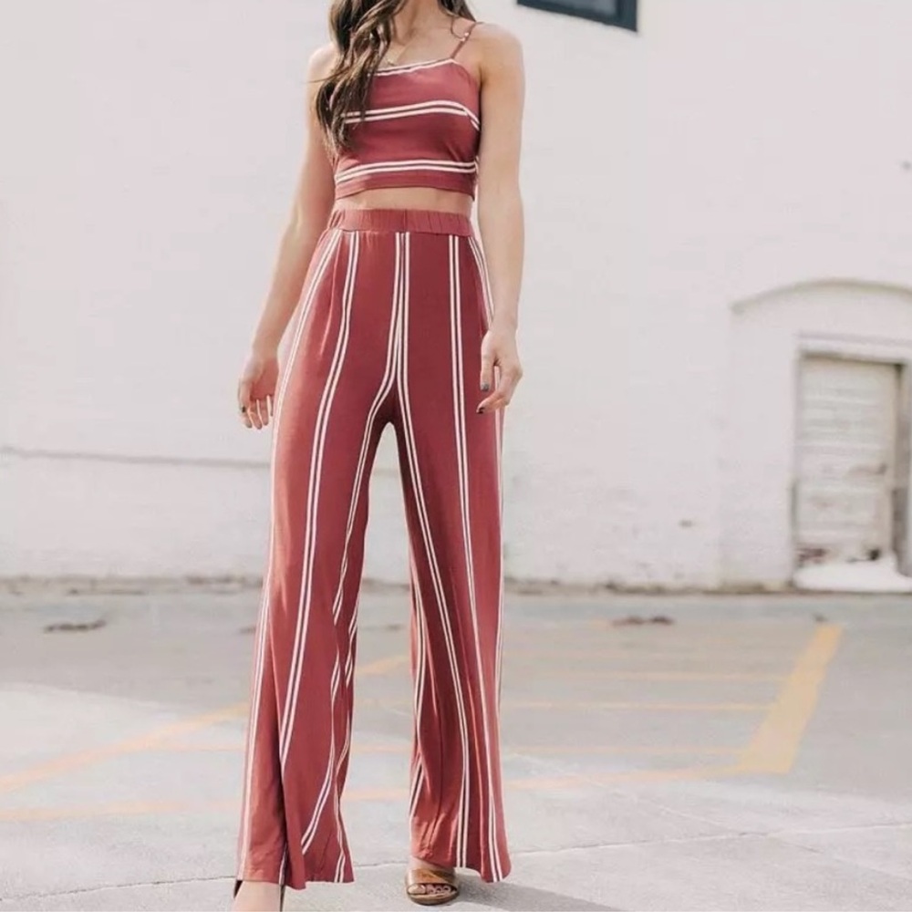 Two Piece Striped Summer Pant Set
